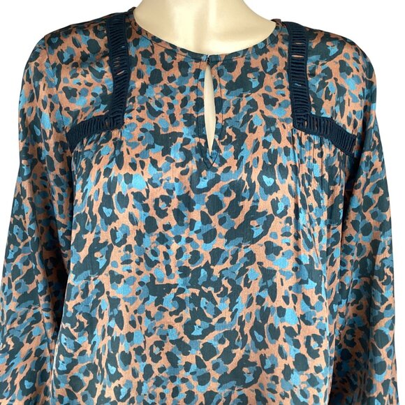 Soft Surroundings Top Size Medium Gianna Copper Teal Animal Print Long Sleeve - Picture 2 of 8
